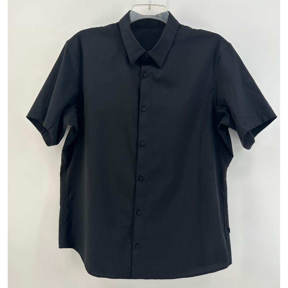 Lululemon Airing Easy Button Down Shirt Mens 2XL Black Perforated Active